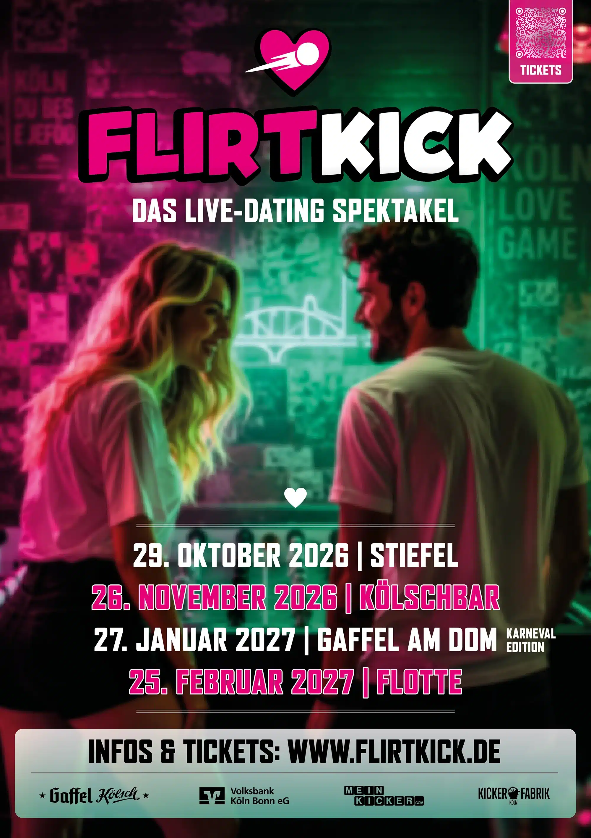 Erstmals Speeddating und Party am Kickertisch: FLIRTKICK verspricht 14 Mini-Dates an nur einem Abend